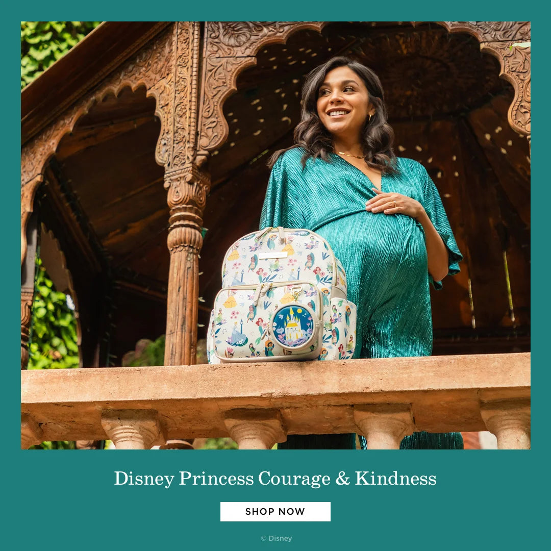 disney princess courage & kindness. shop now. by disney. pregnant mom standing with the district backpack in disney princess courage and kindness
