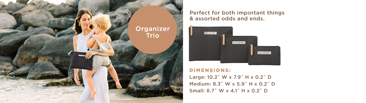 Organizer Trio - Perfect for both important things & assorted odds and ends. Dimensions: Large: 10.2" W x 7.9" H x 0.2" D. Medium: 8.3" W x 5.9" H x 0.2" D. Small: 6.7" W x 4.1" H x 0.2" D.