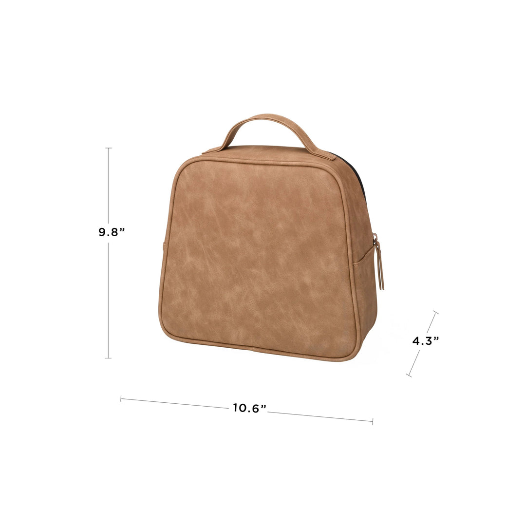 the tandem bottle and lunch tote is 9.8 inches tall, 4.3 inches in width, and 10.6 inches in length