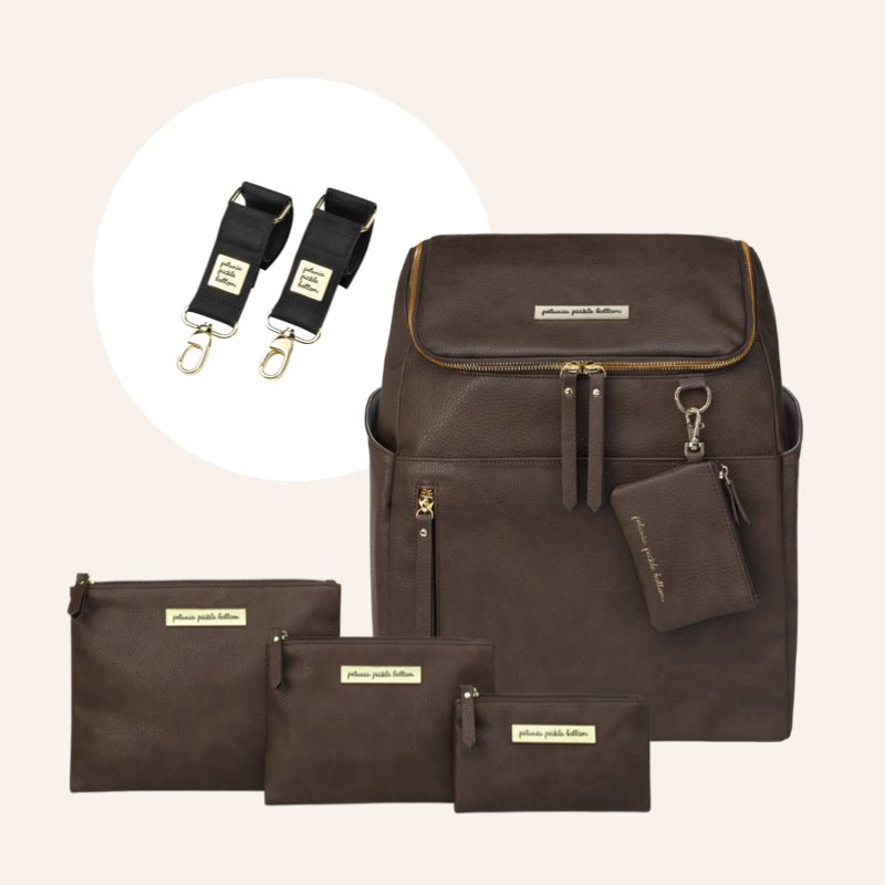 Tempo Backpack in Saddle Organizer Trio Stroller Clips Bundle