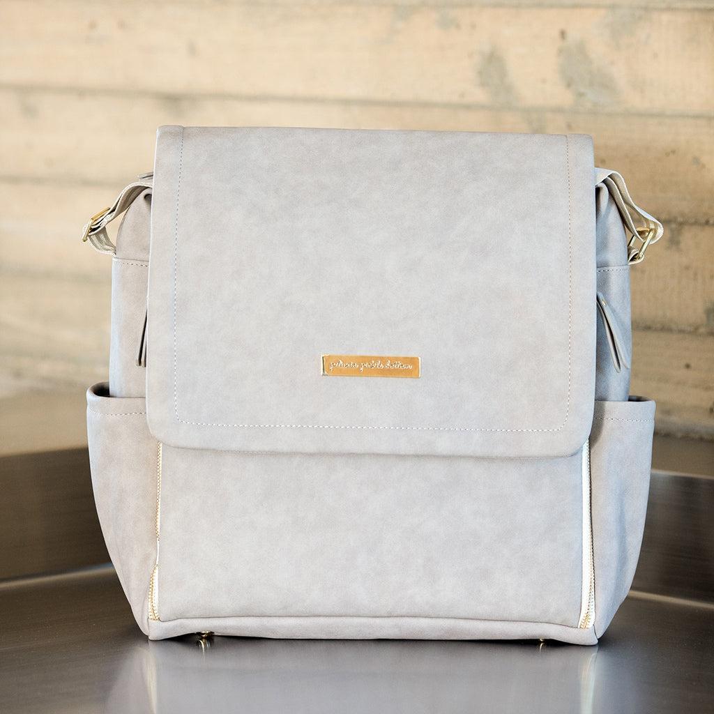 Boxy Backpack in Grey Matte Leatherette-Diaper Bags-Petunia Pickle Bottom