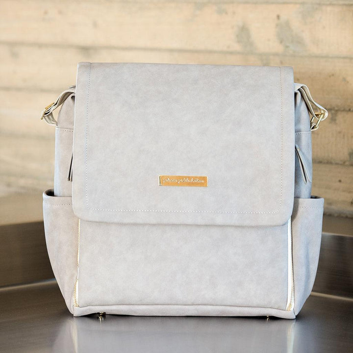 Boxy Backpack in Grey Matte Leatherette-Diaper Bags-Petunia Pickle Bottom