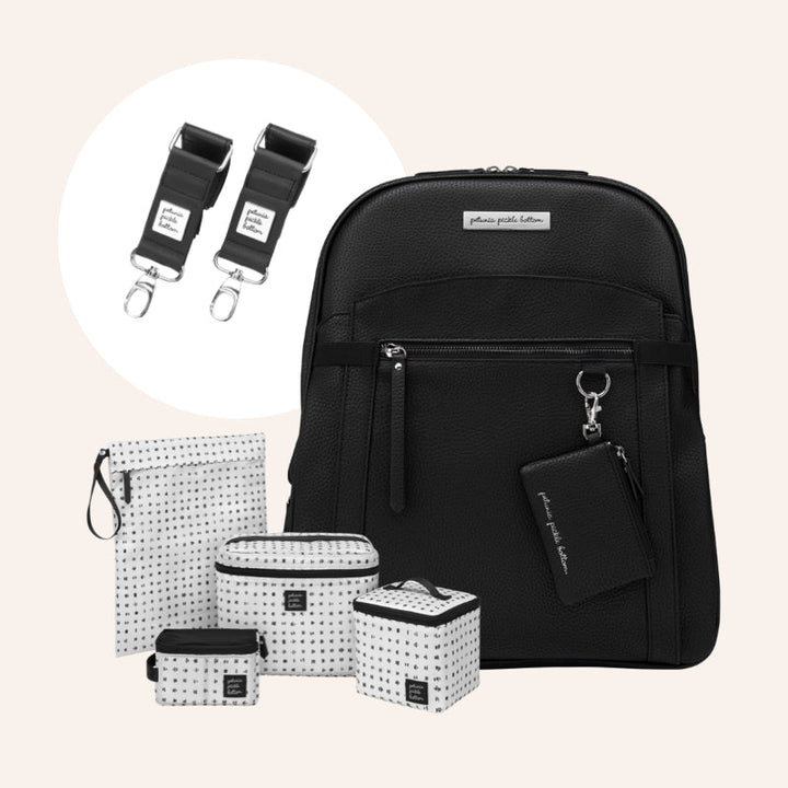 2-in-1 Provisions Backpack in Ebony, Prompt Pump Kit & Stroller Clips Bundle