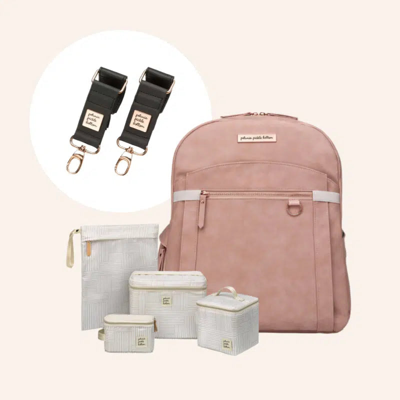 2-in-1 Provisions Backpack in Toffee Rose, Pump Kit & Stroller Clips Bundle