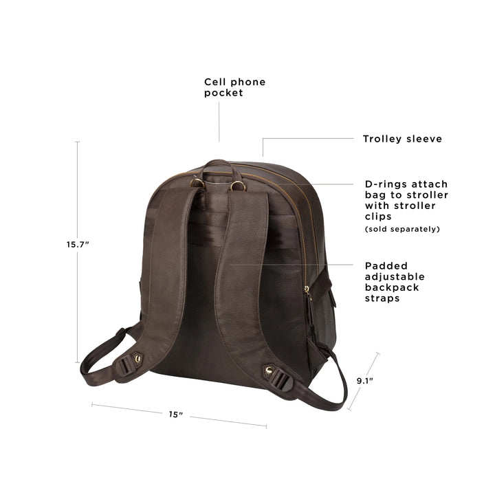provisions backpack features cell phone pocket, trolley sleeve, d-rings and padded straps. 15.7 inches in height, 9.1 inches in width, and 15 inches in length