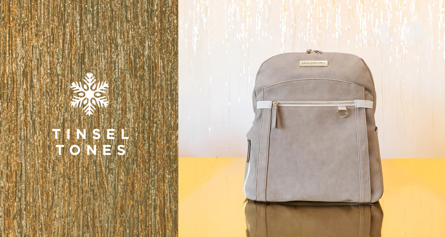 tinsel tones. provisions backpack in grey matte leatherette