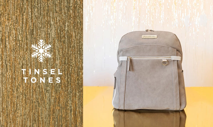 tinsel tones. provisions backpack in grey matte leatherette