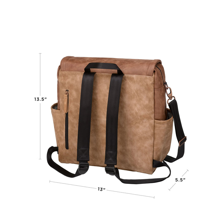 boxy backpack in brioche. 13.5 inches in height, 5.5 inches in width and 13 inches in length