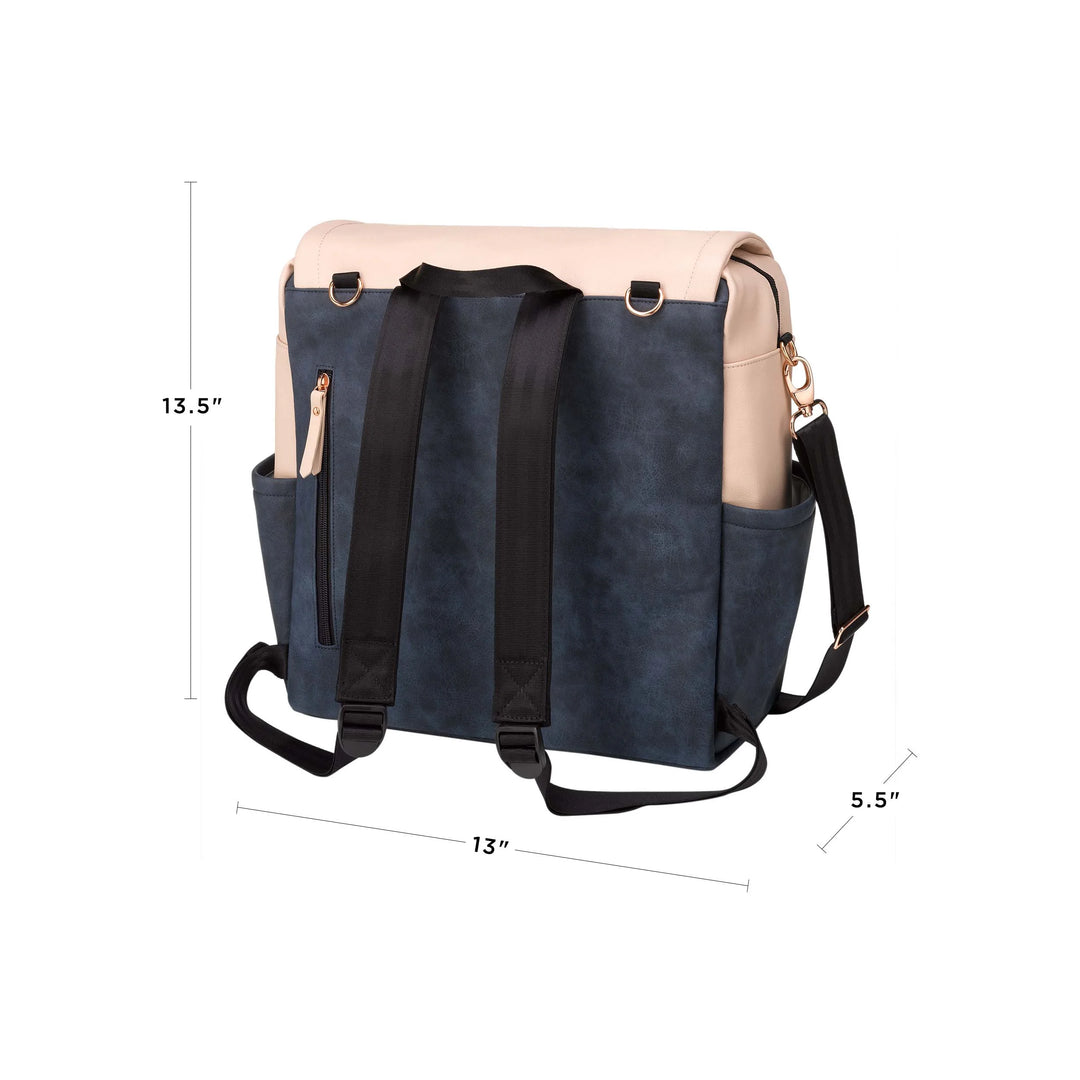 boxy backpack in indigo blush. 13.5 inches in height, 5.5 inches in width and 13 inches in length