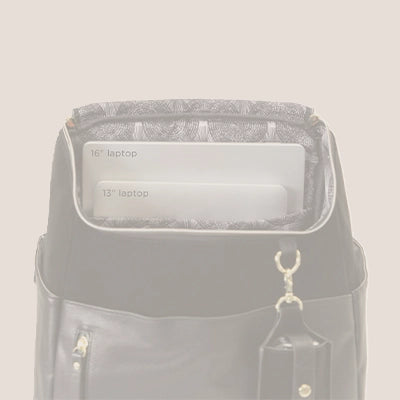tempo backpack in twilight black with a 16 inch laptop and 13 inch laptop inside