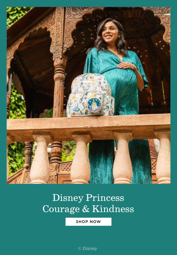 disney princess courage & kindness. shop now. by disney. pregnant mom standing with the district backpack in disney princess courage and kindness