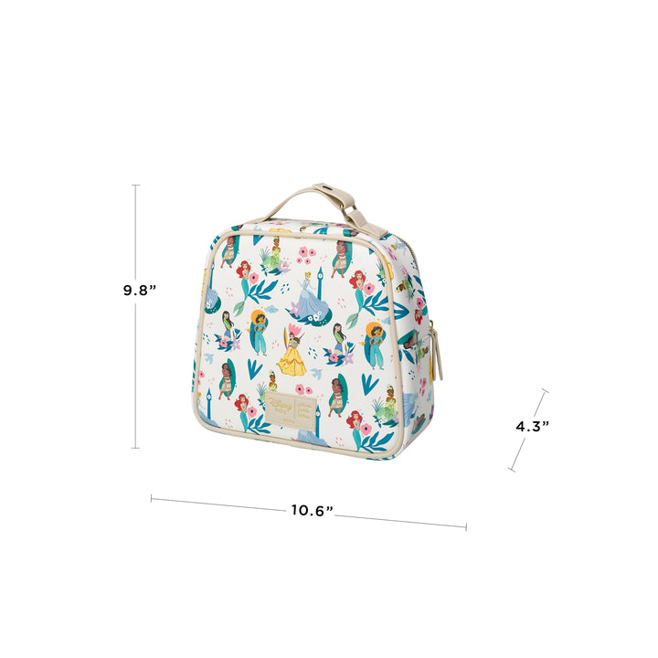 the tandem bottle and lunch tote is 9.8 inches tall, 4.3 inches in width, and 10.6 inches in length
