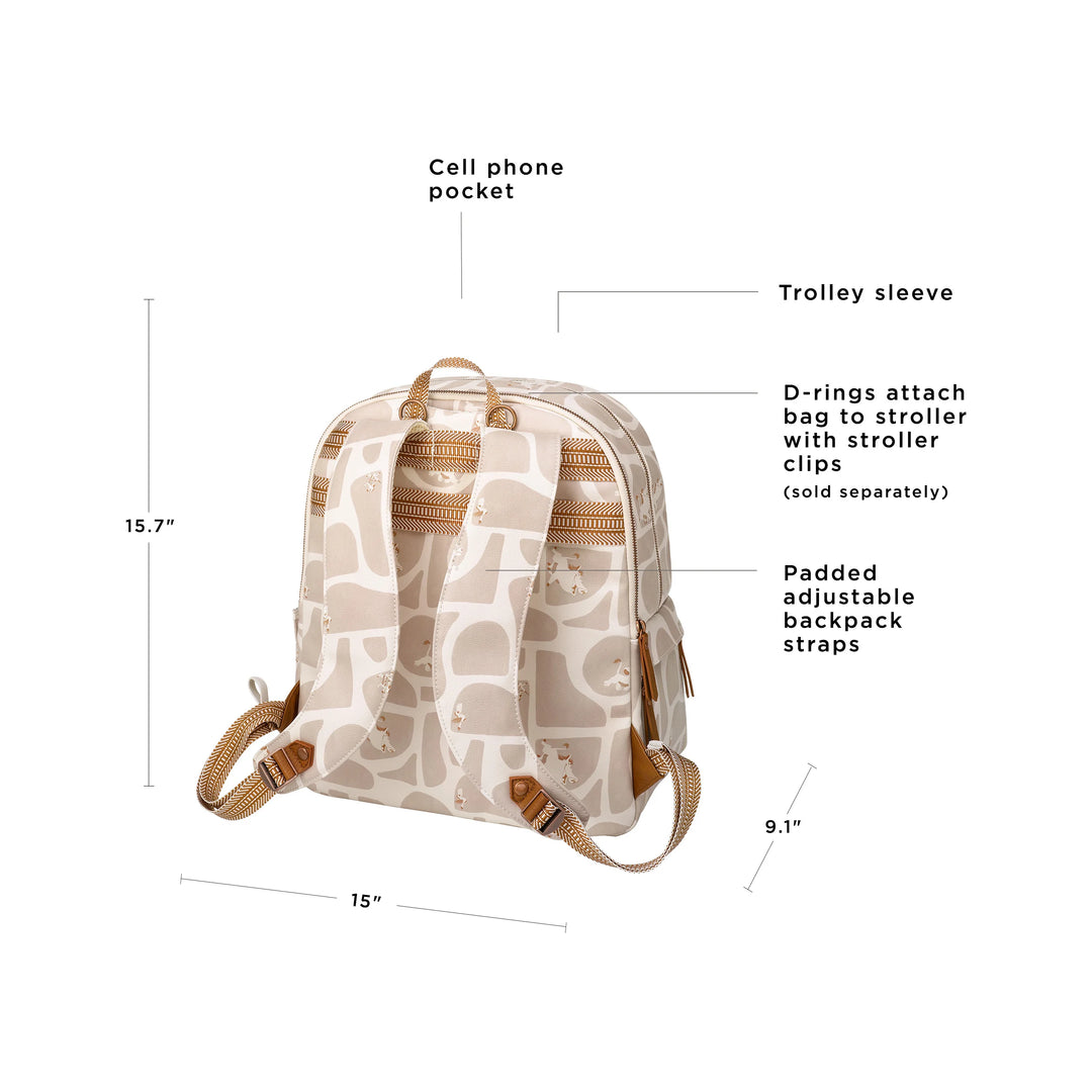 provisions backpack features cell phone pocket, trolley sleeve, d-rings and padded straps. 15.7 inches in height, 9.1 inches in width, and 15 inches in length