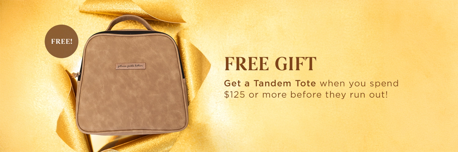 free gift get a tandem tote when you spend $125 or more before they run out! free!