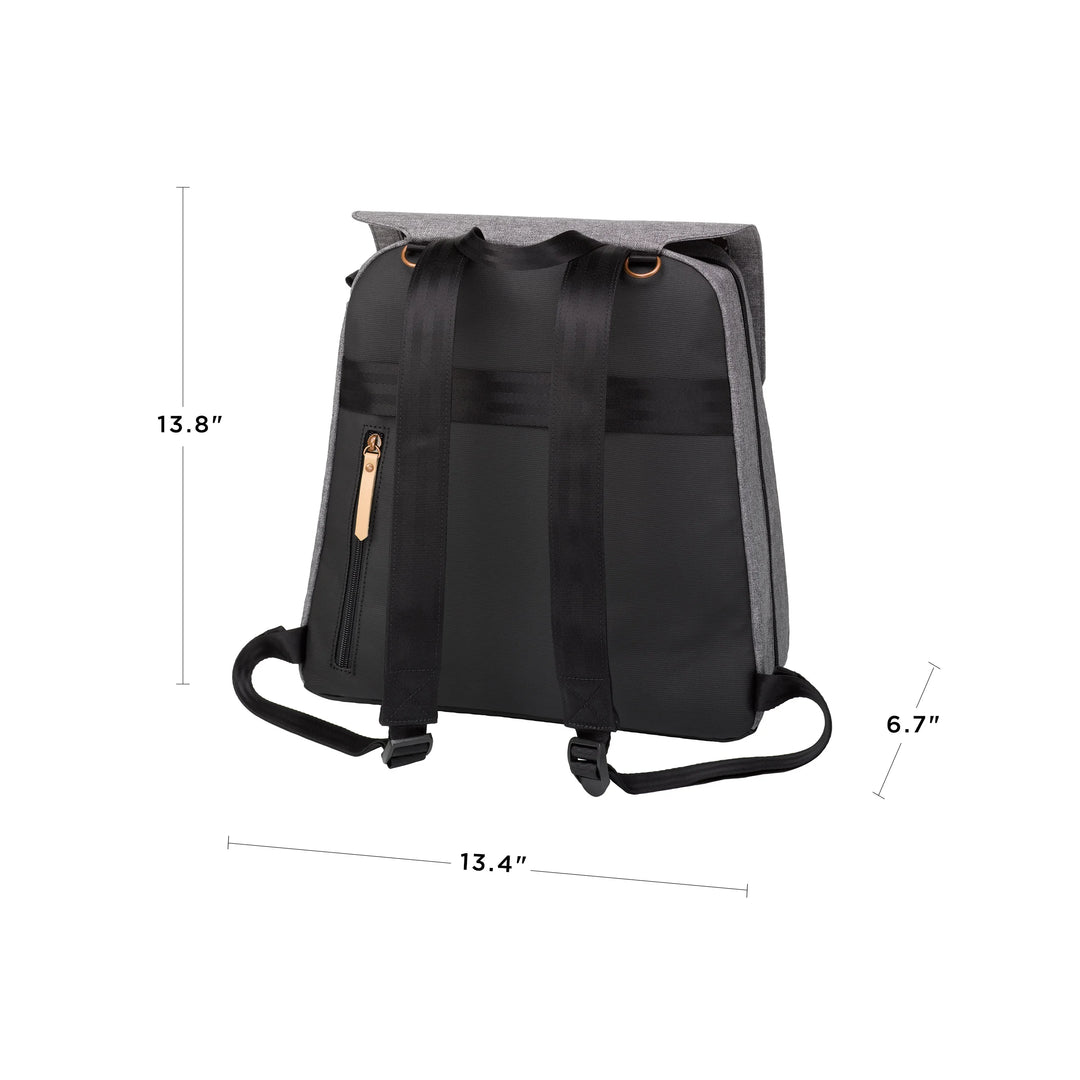 meta backpack in graphite/black. 13.8 inches in height, 6.7 inches in width, 13.4 inches in length