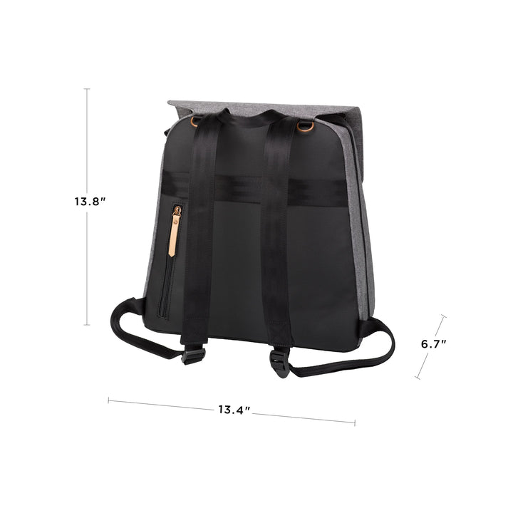 meta backpack in graphite/black. 13.8 inches in height, 6.7 inches in width, 13.4 inches in length