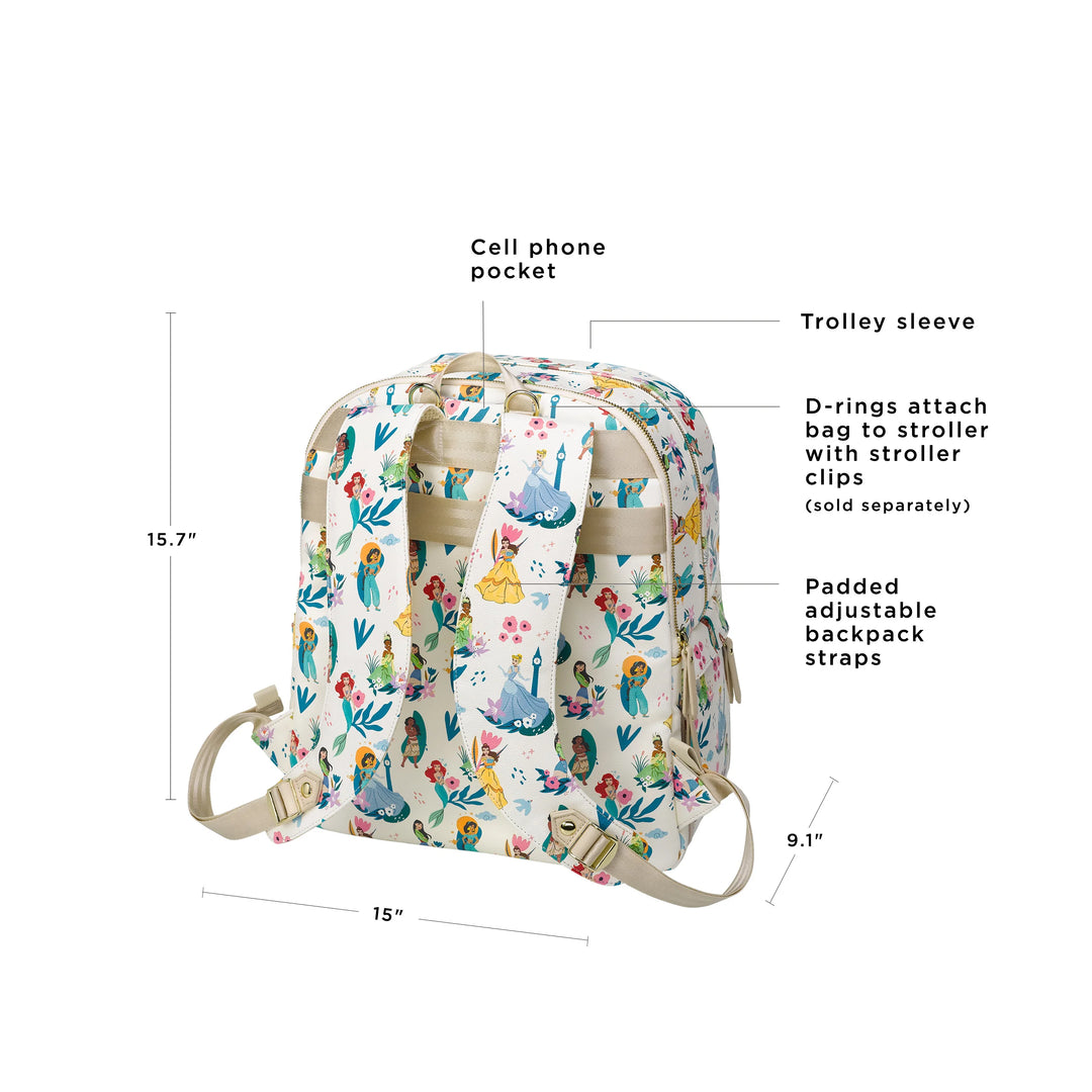 provisions backpack features cell phone pocket, trolley sleeve, d-rings and padded straps. 15.7 inches in height, 9.1 inches in width, and 15 inches in length