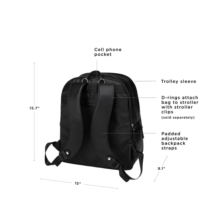 provisions backpack features cell phone pocket, trolley sleeve, d-rings and padded straps. 15.7 inches in height, 9.1 inches in width, and 15 inches in length