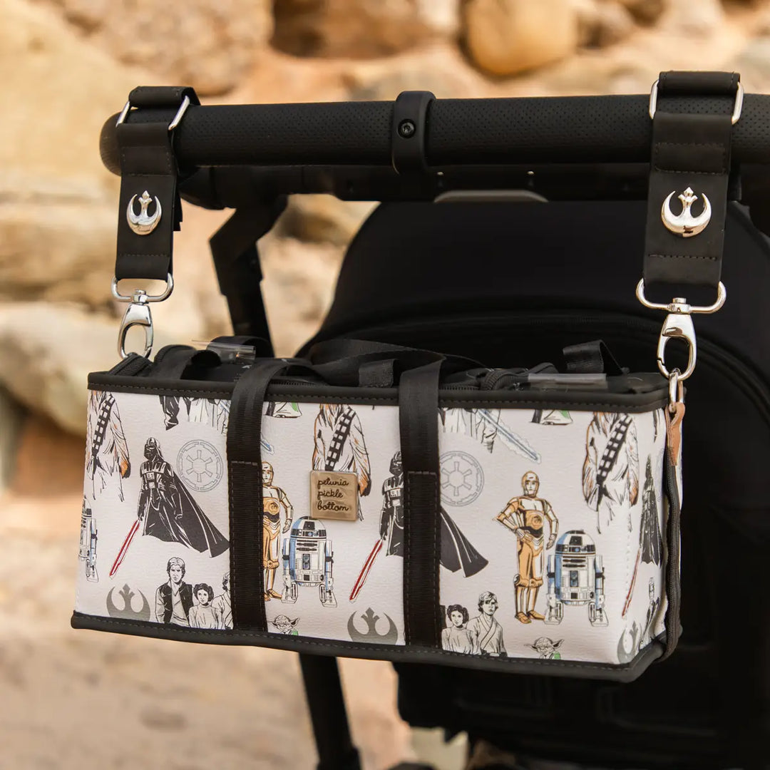 Valet Stroller Clips in The Star Wars Collection and inter-mix deluxe kit attached to the stroller