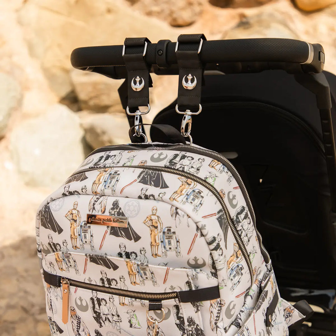 Valet Stroller Clips in The Star Wars Collection and the provisions backpack attached to stroller