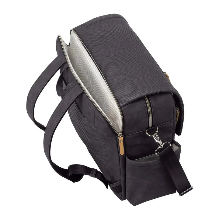 Boxy Backpack Deluxe in Carbon Cable Stitch, Tandem Tote & Stroller Clips Bundle-Diaper Bags-Petunia Pickle Bottom