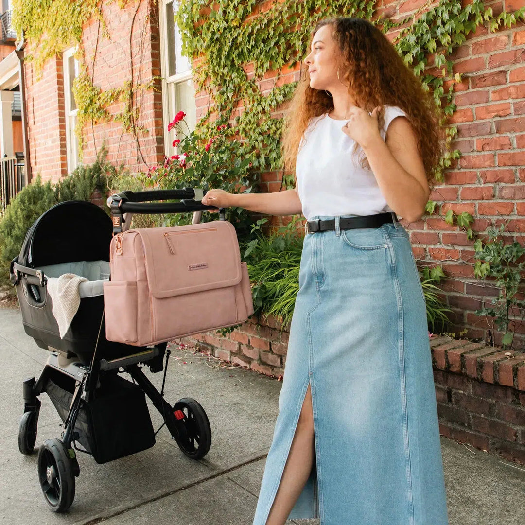 Boxy Backpack Deluxe shown on stroller using valet stroller clips sold separately 