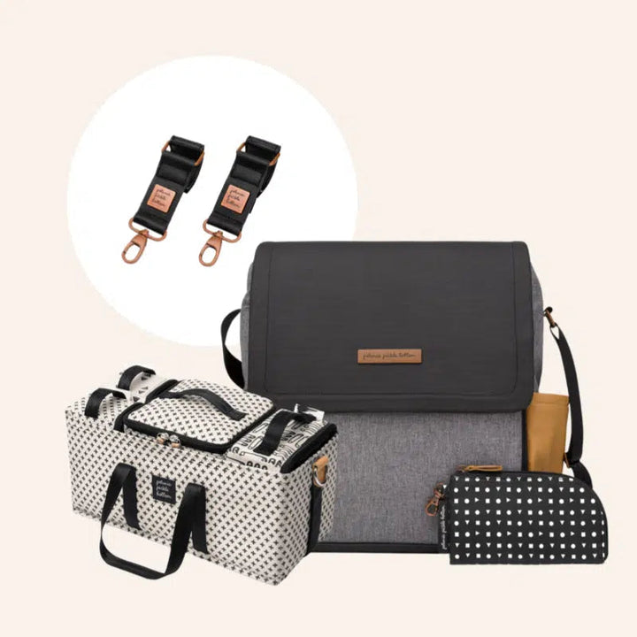 Boxy Backpack in Graphite/Camel, Deluxe Kit & Stroller Clips Bundle