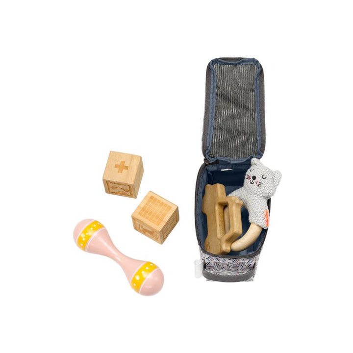 Boxy Backpack in Sand/Black, Bottle Butler, Mini Pixel & Stroller Clips Bundle-Petunia Pickle Bottom