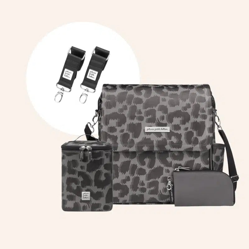 Boxy Backpack in Shadow Leopard, Cool Pixel Plus & Stroller Clips Bundle-Petunia Pickle Bottom