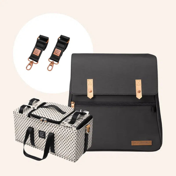 Meta Backpack in Black Matte Canvas, Deluxe Kit & Stroller Clips Bundle