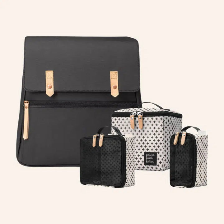 Meta Backpack in Black Matte Canvas & Triple Pixel Set Bundle-Diaper Bags-Petunia Pickle Bottom