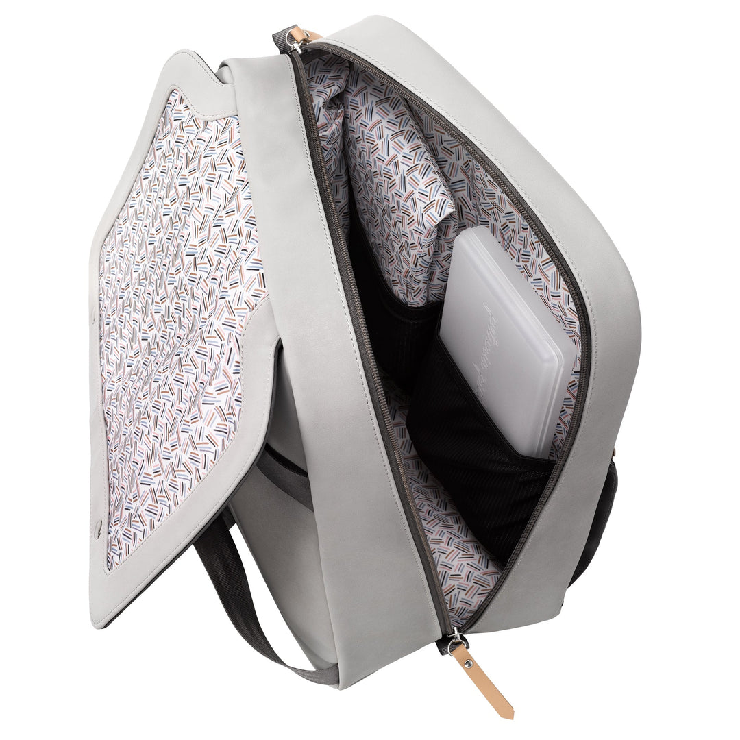 Meta Backpack in Grey Pearl Nubuck, Max Pixel, and Stroller Clip Bundle-Diaper Bags-Petunia Pickle Bottom