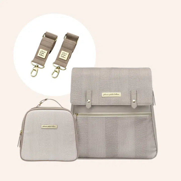 Meta Backpack in Sand Cable Stitch, Tandem Tote & Stoller Clips Bundle