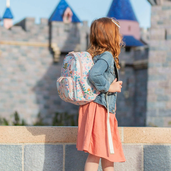 toddler wearing mini backpack in cinderella