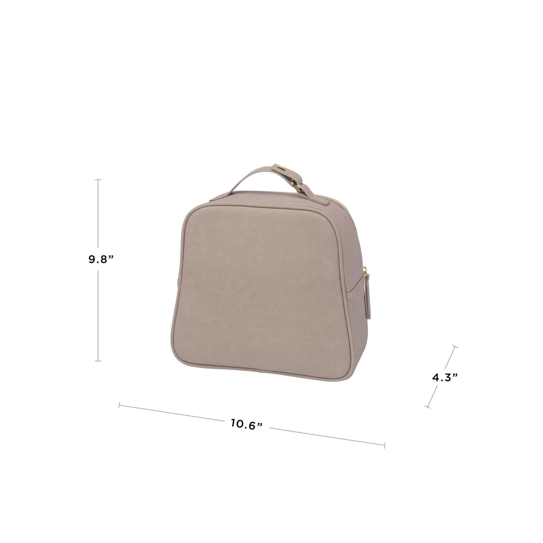 the tandem bottle and lunch tote is 9.8 inches tall, 4.3 inches in width, and 10.6 inches in length