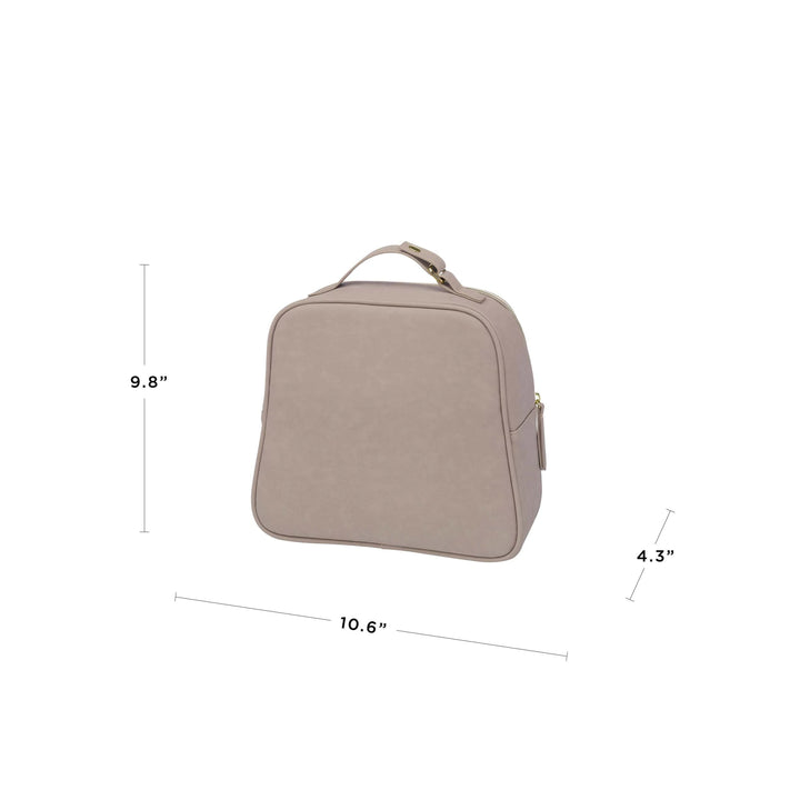 the tandem bottle and lunch tote is 9.8 inches tall, 4.3 inches in width, and 10.6 inches in length