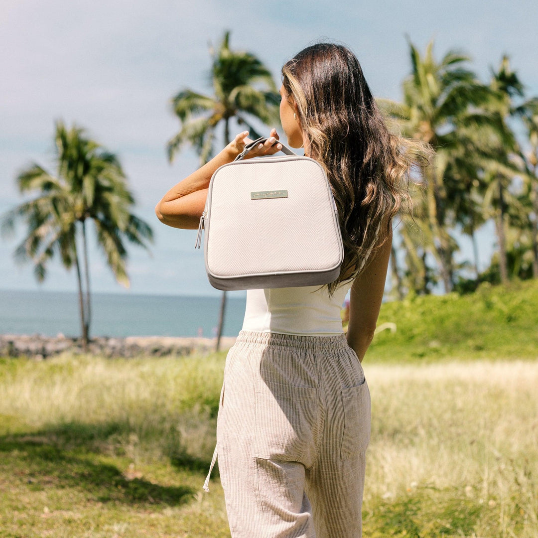 Tandem Bottle & Lunch Tote in Grey Matte Cable Stitch-Bottle Bags-Petunia Pickle Bottom