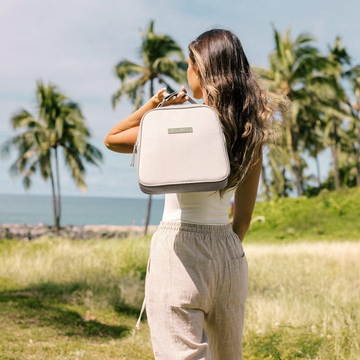 Tandem Bottle & Lunch Tote in Grey Matte Cable Stitch-Bottle Bags-Petunia Pickle Bottom