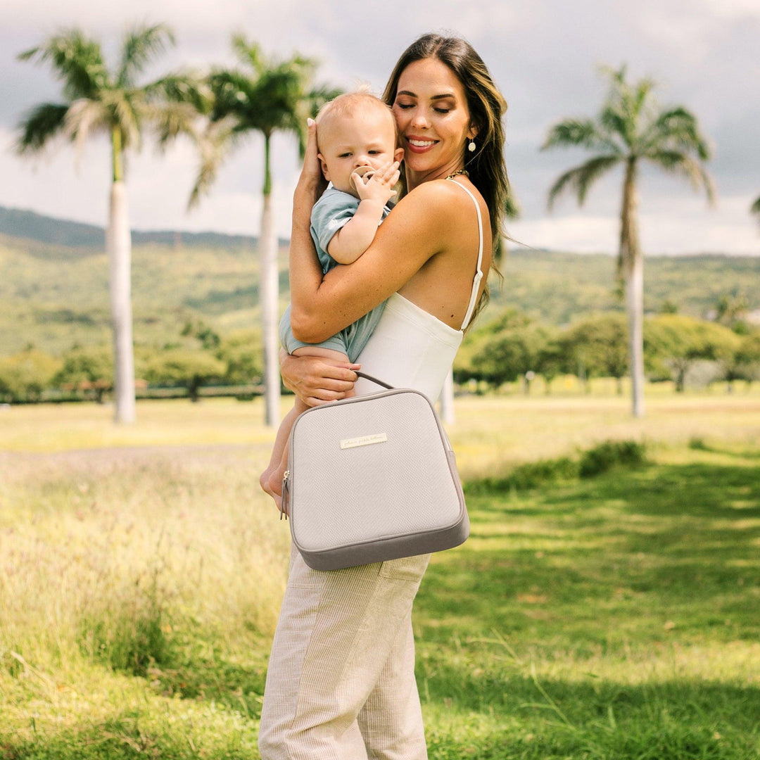 Tandem Bottle & Lunch Tote in Grey Matte Cable Stitch-Bottle Bags-Petunia Pickle Bottom