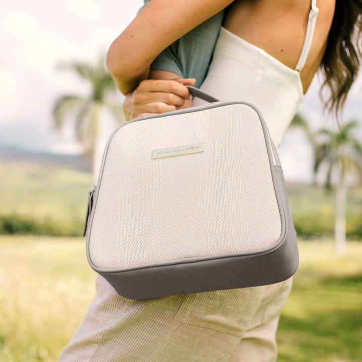 Tandem Bottle & Lunch Tote in Grey Matte Cable Stitch-Bottle Bags-Petunia Pickle Bottom