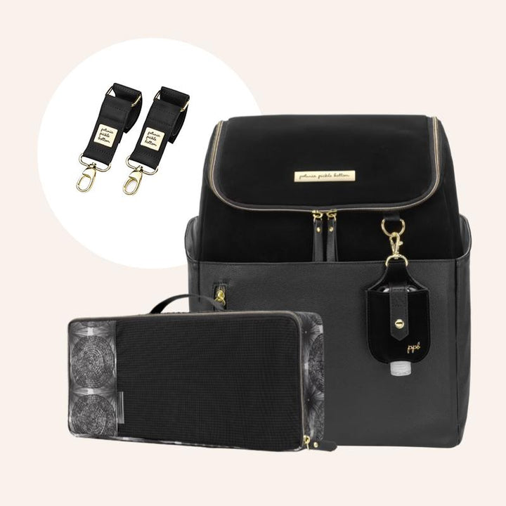 Tempo Backpack in Twilight Black, Max Pixel, and Stroller Clip Bundle-Diaper Bags-Petunia Pickle Bottom