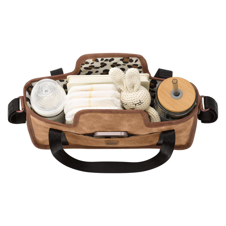 wander stroller caddy with items inside