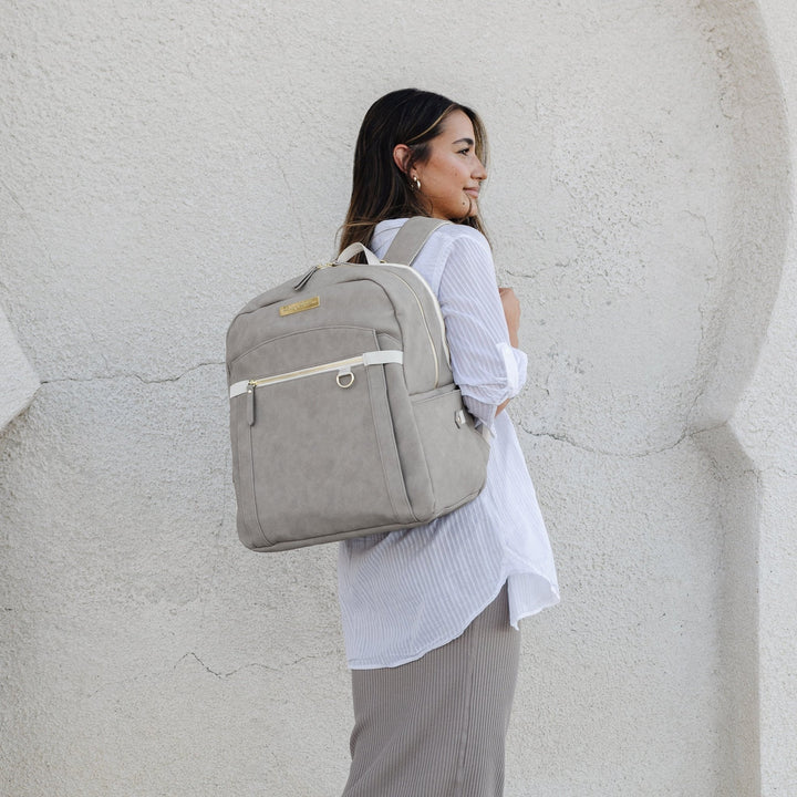 2-in-1 Provisions Breast Pump & Diaper Bag Backpack in Grey Matte Leatherette-Diaper Bags-Petunia Pickle Bottom