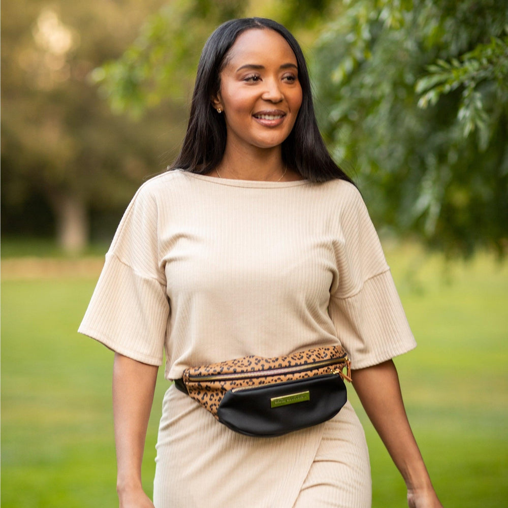All-Around Belt Bag in Leopard Leatherette-Diaper Bags-Petunia Pickle Bottom