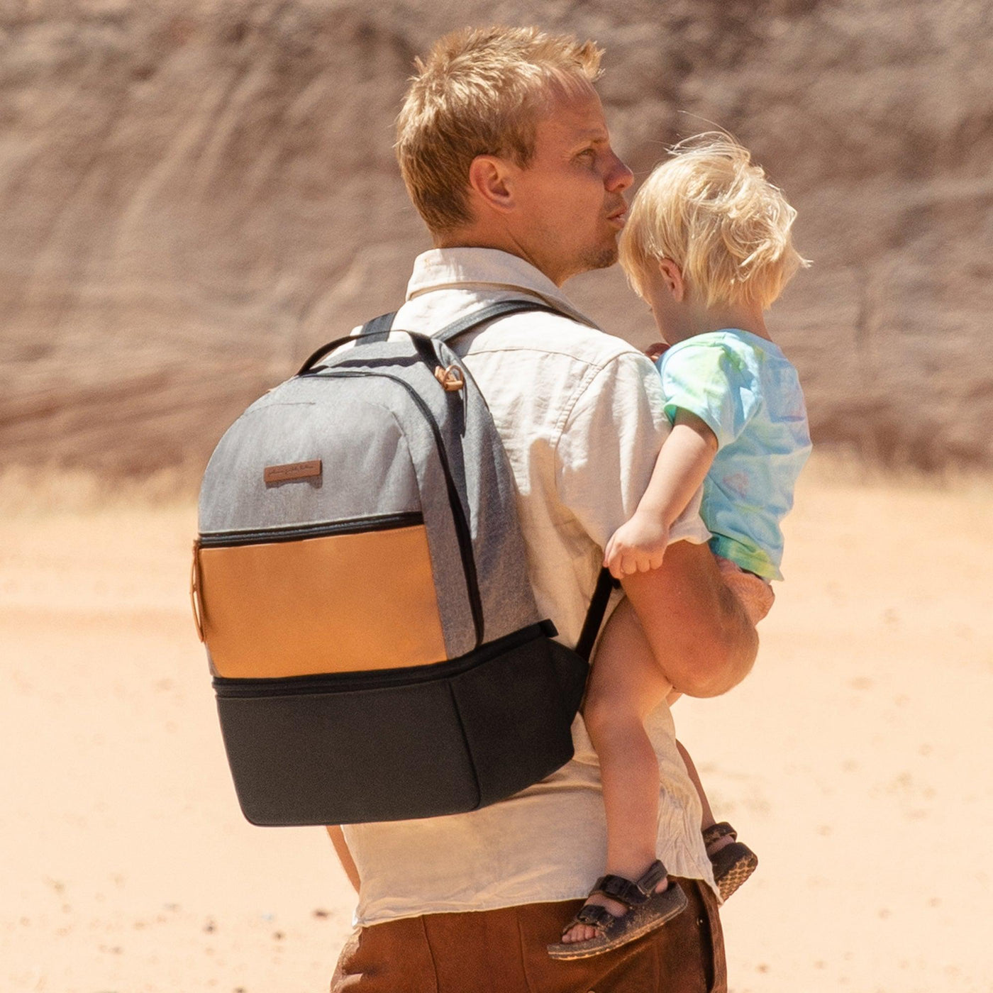 Axis Backpack in Graphite/Camel-Diaper Bags-Petunia Pickle Bottom