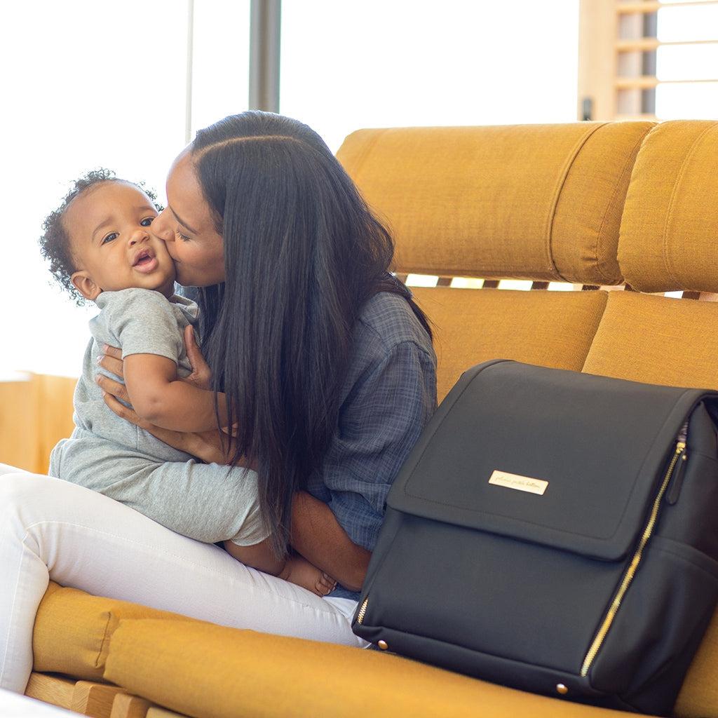 Boxy Backpack in Black Matte Leatherette-Diaper Bags-Petunia Pickle Bottom
