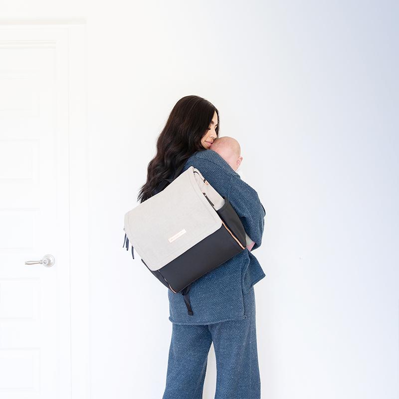 Boxy Backpack in Sand/Black-Diaper Bags-Petunia Pickle Bottom