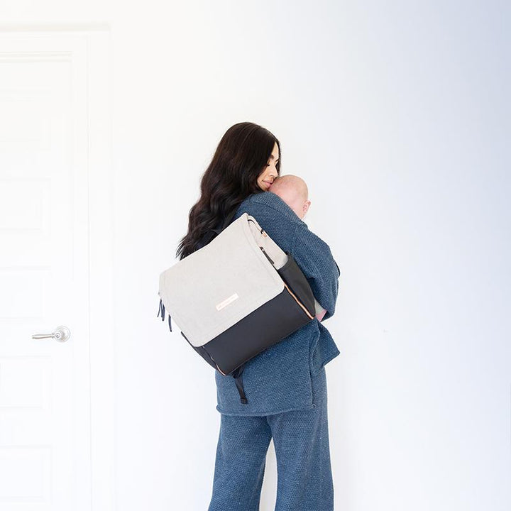 Boxy Backpack in Sand/Black-Diaper Bags-Petunia Pickle Bottom
