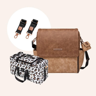 Boxy Backpack in Brioche, Deluxe Kit, and Stroller Clip Bundle-Diaper Bags-Petunia Pickle Bottom