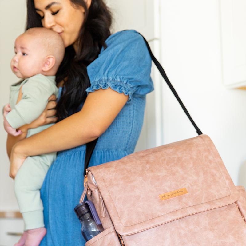 Boxy Backpack in Dusty Rose Matte Leatherette-Diaper Bags-Petunia Pickle Bottom